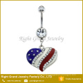 Surgical Steel Enamel Heart - shaped American Flag pattern Navel Belly Ring